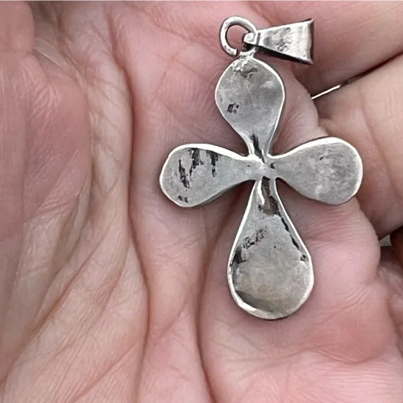VINTAGE Mexican Taxco abalone silver cross pendant - eagle marking 3 - Picture 5 of 5